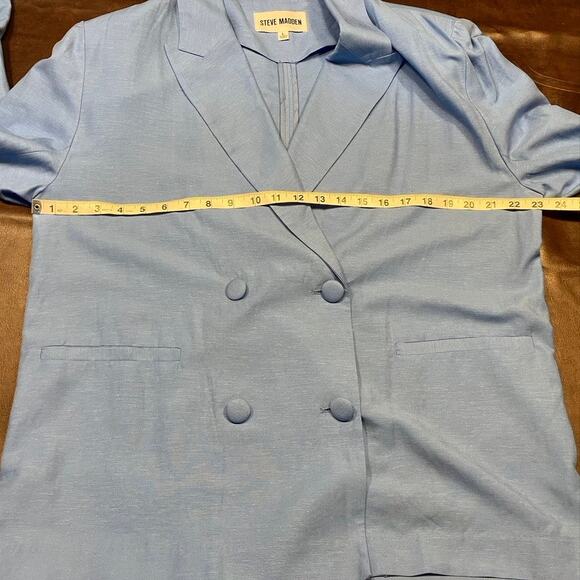 Steve Madden Women's Baldwin Blazer L Blue Rayon Linen Spring 90's Boxy Relaxed - Picture 16 of 16